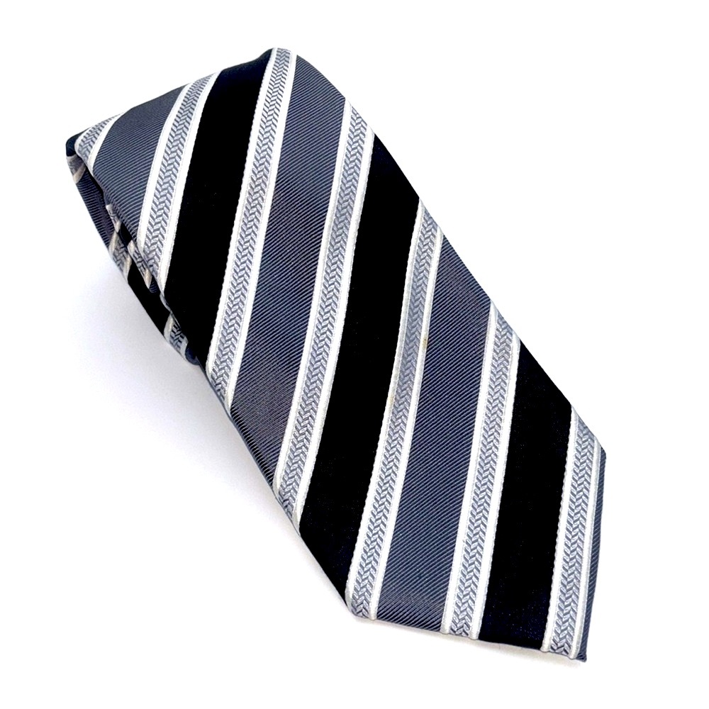 Countess Mara Tie Men's Designer Necktie Black Grey & Silver Stripes 100% Silk